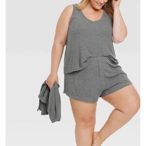 Womens Small Cozy Ribbed Shorts & Tank- Auden Sleepwear- Dark Gray